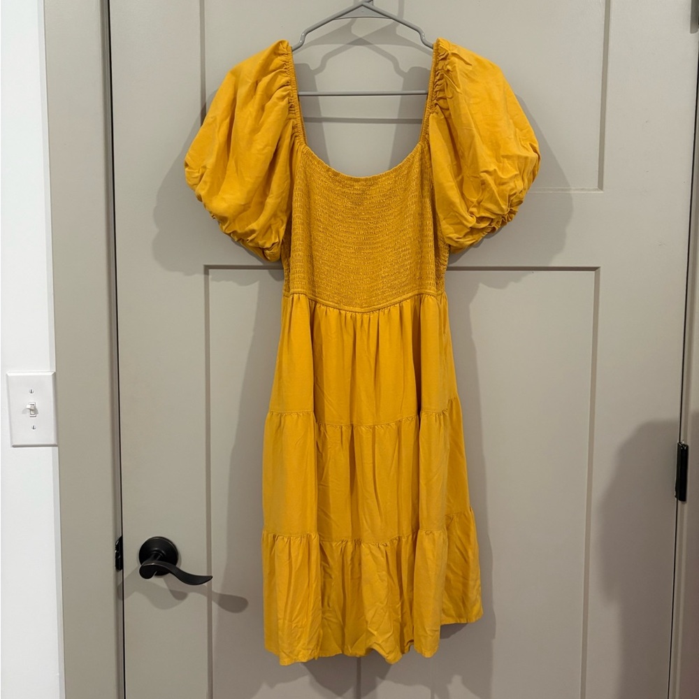 Mustard Yellow Puff Sleeve Dress